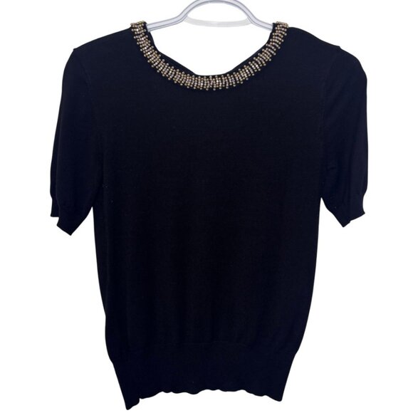 Zara black knit beaded collar short sleeve top size M - Picture 1 of 6